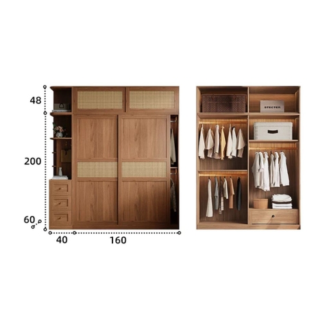 Tủ Quần Áo Cửa Lùa Cánh Mây Đơn Giản Phòng Ngủ 240x60x248cm Yapi-271