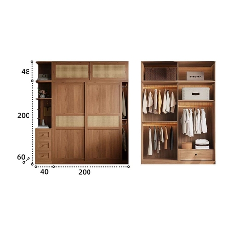 Tủ Quần Áo Cửa Lùa Cánh Mây Đơn Giản Phòng Ngủ 240x60x248cm Yapi-271