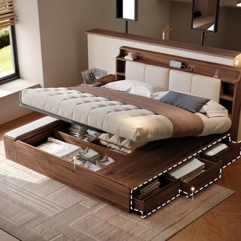 Giường Ngủ Bọc Nệm Đầu Giường Tích Hợp 3 Ngăn Kéo và Khoang Chứa Đồ 2mx2m2 Yapi-552