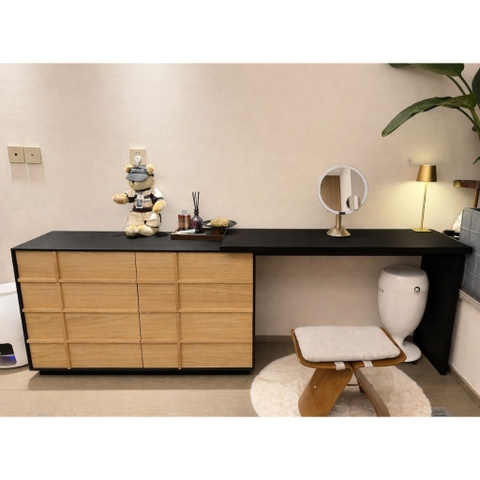 Bàn Trang Điểm Chữ L Gỗ MDF Phong Cách Hiện Đại Tích Hợp Tủ Ngăn Kéo 120x40x75cm Yapi-809