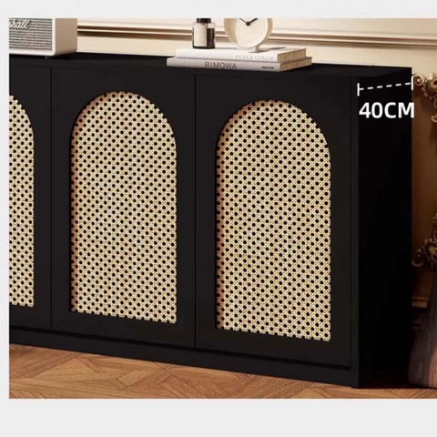 Bàn Trang Điểm Chữ L Phối Cánh Mây Kết Hợp Tủ Trang Trí 160x40x90cm, Yapi-810