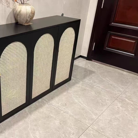 Bàn Trang Điểm Chữ L Phối Cánh Mây Kết Hợp Tủ Trang Trí 160x40x90cm, Yapi-810