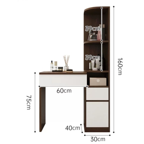 Bàn Trang Điểm Góc Kèm Kệ Trang Trí Nhỏ Gọn Hiện Đại 90x40x160cm, Yapi-811