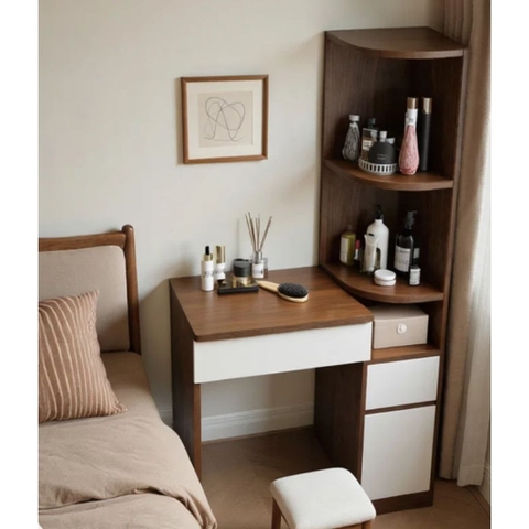 Bàn Trang Điểm Góc Kèm Kệ Trang Trí Nhỏ Gọn Hiện Đại 90x40x160cm, Yapi-811