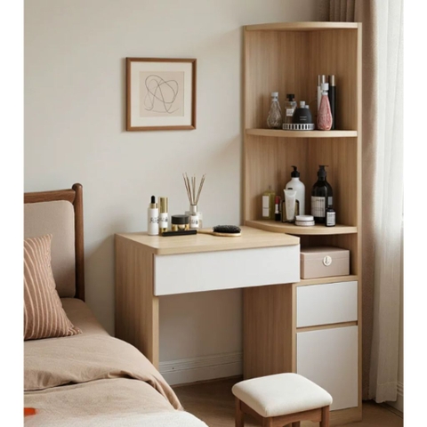 Bàn Trang Điểm Góc Kèm Kệ Trang Trí Nhỏ Gọn Hiện Đại 90x40x160cm, Yapi-811