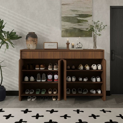 Tủ Giày Dép Kèm Ngăn Kéo Vân Gỗ Sóng Hiện Đại 160x40x110cm, Yapi-340