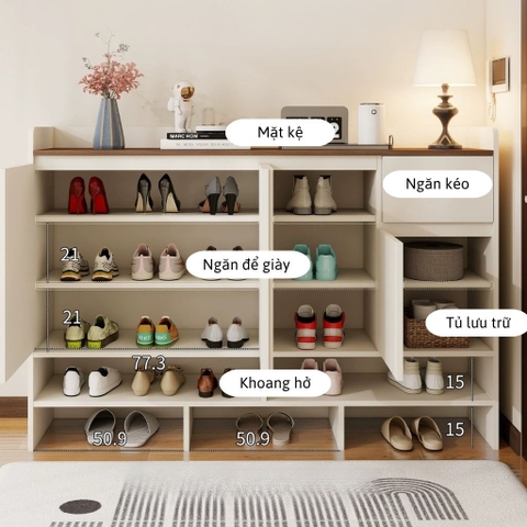 Tủ Giày Dép Kèm Ngăn Kéo Phối Màu Hiện Đại Cho Căn Hộ 160x36x110cm, Yapi-339