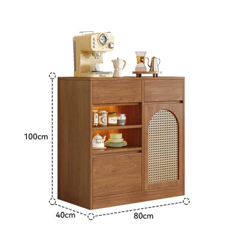 Tủ Đựng Bát Đĩa Cánh Mây Kèm Ngăn Kéo, Hộc Tủ Trưng Bày 160x40x100cm, Yapi-TB005