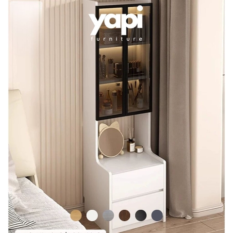 Tủ Đầu Giường 2 Ngăn Kéo Kèm Tủ Kính Đèn 40x40x160cm LED Yapi-130