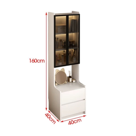 Tủ Đầu Giường 2 Ngăn Kéo Kèm Tủ Kính Đèn 40x40x160cm LED Yapi-130