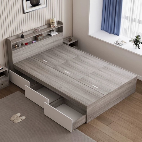Giường Ngủ 3 Ngăn Kéo Kèm Đầu Giường Đa Năng 1m8x2m Yapi-553