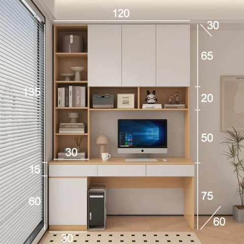 Bàn Học, Bàn Làm Việc, Kết Hợp Kệ Sách Và Ngăn Kéo 120x60x210cm Yapi-427