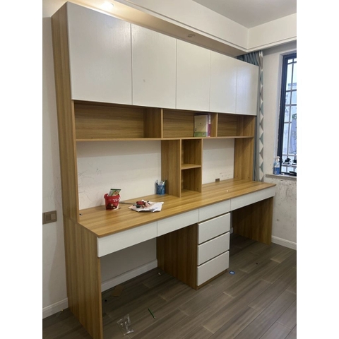Bàn Làm Việc Đôi Kết Hợp Kệ Sách Và Ngăn Kéo 220x60x240cm Yapi-428
