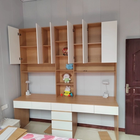 Bàn Làm Việc Đôi Kết Hợp Kệ Sách Và Ngăn Kéo 220x60x240cm Yapi-428