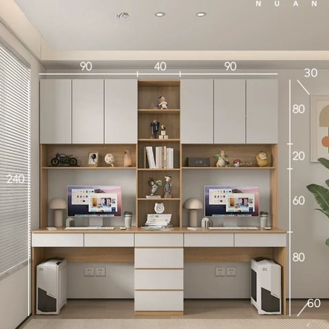 Bàn Làm Việc Đôi Kết Hợp Kệ Sách Và Ngăn Kéo 220x60x240cm Yapi-428