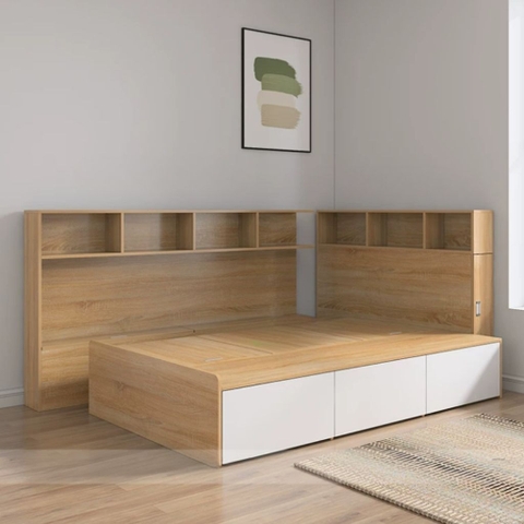 Giường Ngủ Kèm Kệ Đầu Giường Và Ngăn Kéo Đa Năng 1m8x2m Yapi-555