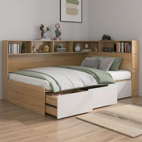 Giường Ngủ Kèm Kệ Đầu Giường Và Ngăn Kéo Đa Năng 1m8x2m Yapi-555