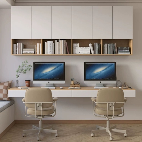 Bàn Làm Việc Treo Tường Đôi Kết Hợp Kệ Sách Hiện Đại 240x45x240cm Yapi-429