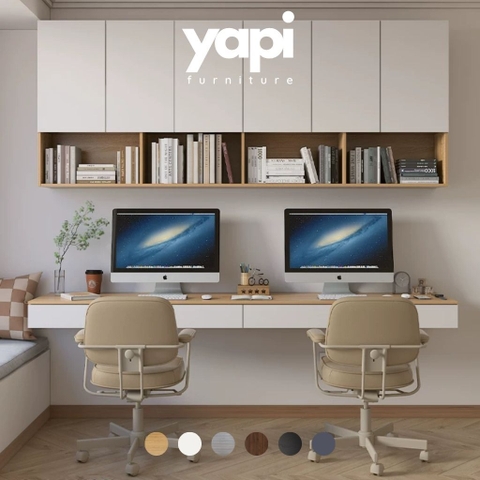 Bàn Làm Việc Treo Tường Đôi Kết Hợp Kệ Sách Hiện Đại 240x45x240cm Yapi-429