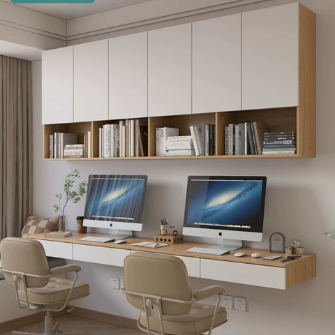 Bàn Làm Việc Treo Tường Đôi Kết Hợp Kệ Sách Hiện Đại 240x45x240cm Yapi-429