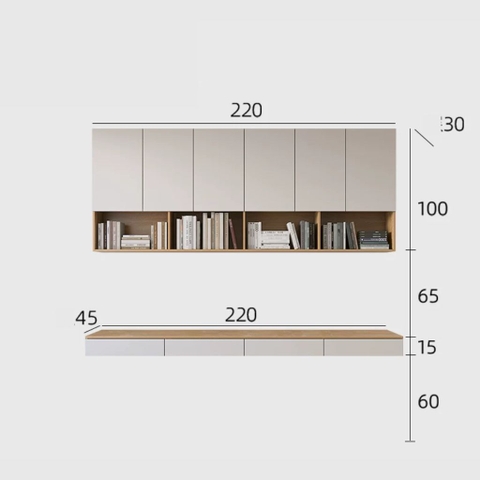 Bàn Làm Việc Treo Tường Đôi Kết Hợp Kệ Sách Hiện Đại 240x45x240cm Yapi-429