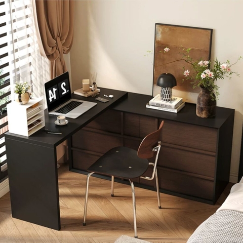 Bàn Trang Điểm Chữ L Kèm Tủ Ngăn Kéo Gỗ 160x40x75cm Yapi-813