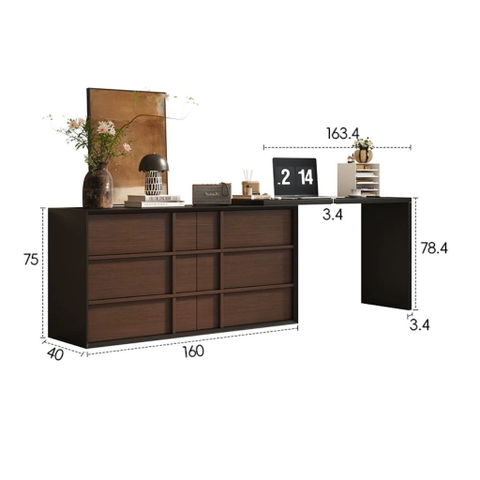 Bàn Trang Điểm Chữ L Kèm Tủ Ngăn Kéo Gỗ 160x40x75cm Yapi-813