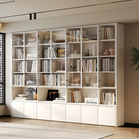Kệ Sách Cánh Kính Viền Khung Nhôm Thiết Kế Hiện Đại 80x35x230cm Yapi-677