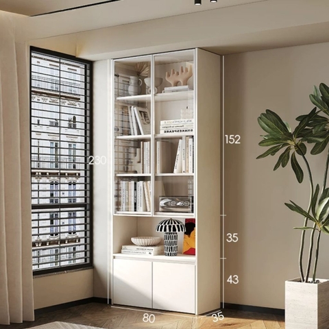 Kệ Sách Cánh Kính Viền Khung Nhôm Thiết Kế Hiện Đại 80x35x230cm Yapi-677