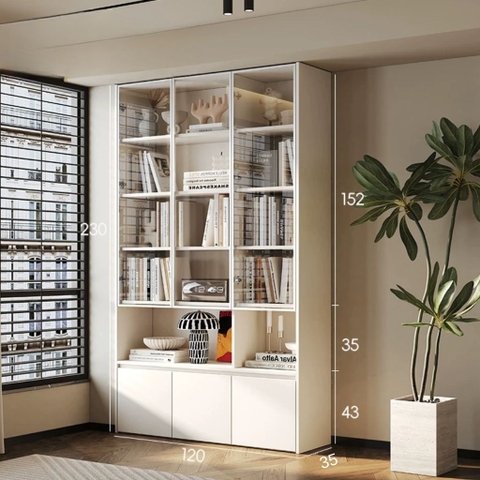Kệ Sách Cánh Kính Viền Khung Nhôm Thiết Kế Hiện Đại 80x35x230cm Yapi-677