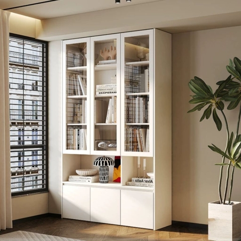 Kệ Sách Cánh Kính Khung Gỗ Thiết Kế Hiện Đại 160x35x230cm Yapi-676