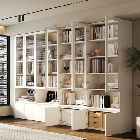 Kệ Sách Cánh Kính Khung Gỗ Thiết Kế Hiện Đại 160x35x230cm Yapi-676