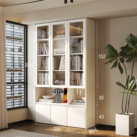 Kệ Sách Cánh Kính Khung Gỗ Thiết Kế Hiện Đại 160x35x230cm Yapi-676