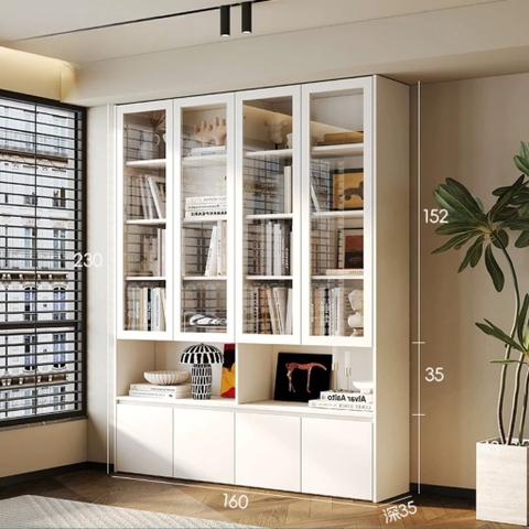 Kệ Sách Cánh Kính Khung Gỗ Thiết Kế Hiện Đại 160x35x230cm Yapi-676