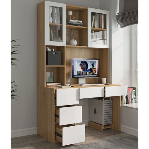 Bàn Làm Việc Ngăn Kéo Kèm Kệ Sách Cánh Kính 160x60x200cm Yapi-430