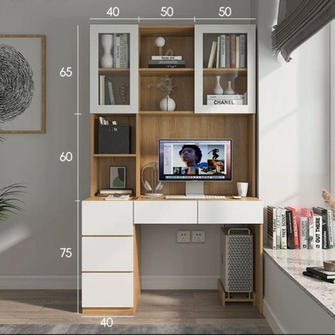 Bàn Làm Việc Ngăn Kéo Kèm Kệ Sách Cánh Kính 160x60x200cm Yapi-430