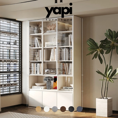 Kệ Sách Cánh Kính Viền Khung Nhôm Thiết Kế Hiện Đại 80x35x230cm Yapi-677