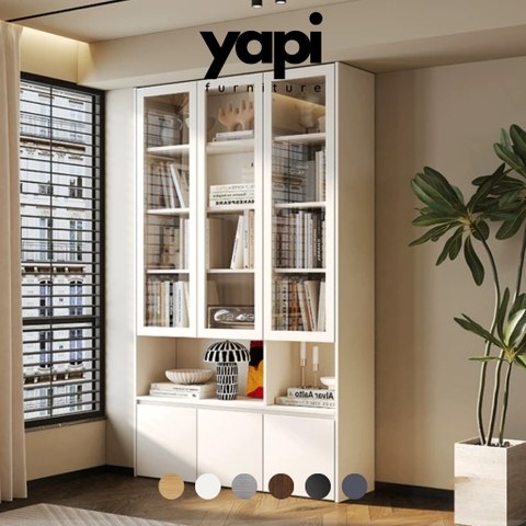 Kệ Sách Cánh Kính Khung Gỗ Thiết Kế Hiện Đại 160x35x230cm Yapi-676