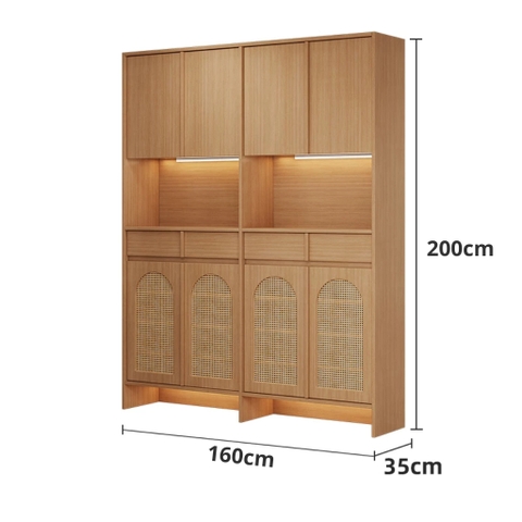 Tủ Giày Cánh Mây Kèm Ngăn Kéo Có Đèn Led Sang Trọng 160x35x200cm Yapi-342