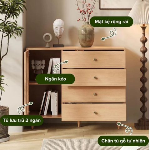 Tủ Trang Trí Cánh Mây 4 Tầng Ngăn Kéo Hiện Đại 140x40x98cm Yapi-181