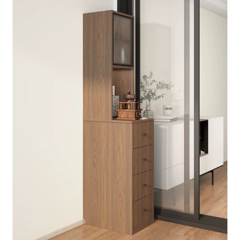Tủ Lưu Trữ Đa Năng 4 Ngăn Kéo Kèm Kệ Cánh Kính Sóng 40x50x180cm Yapi-178