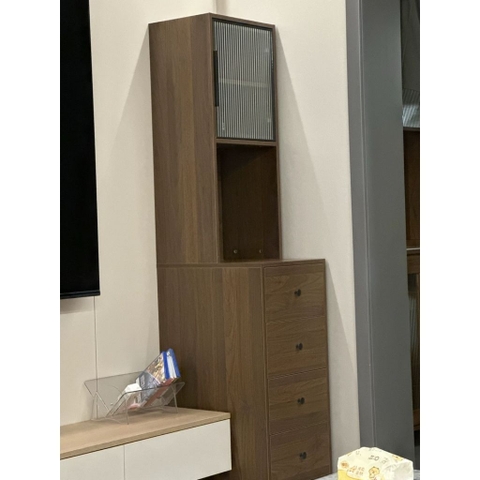 Tủ Lưu Trữ Đa Năng 4 Ngăn Kéo Kèm Kệ Cánh Kính Sóng 40x50x180cm Yapi-178