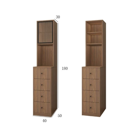 Tủ Lưu Trữ Đa Năng 4 Ngăn Kéo Kèm Kệ Cánh Kính Sóng 40x50x180cm Yapi-178
