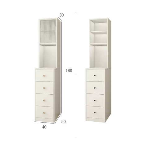 Tủ Lưu Trữ Đa Năng 4 Ngăn Kéo Kèm Kệ Cánh Kính Sóng 40x50x180cm Yapi-178
