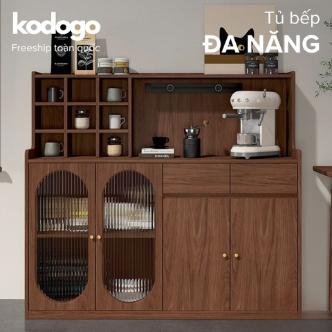 Kodogo TB008, Tủ Bếp Đa Năng Cánh Kính Sóng Đựng Chén Đĩa 120x40x140cm