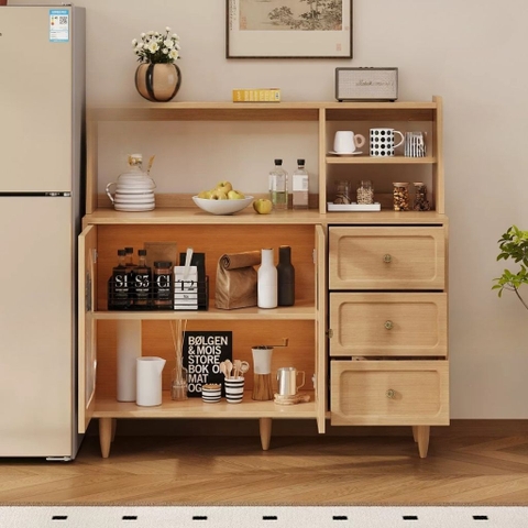 Tủ Bếp Để Đồ Cánh Kính Sóng Chân Gỗ Cao Hiện Đại 120x40x118cm Yapi-TB009