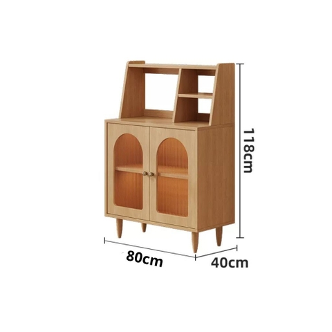 Tủ Bếp Để Đồ Cánh Kính Sóng Chân Gỗ Cao Hiện Đại 120x40x118cm Yapi-TB009