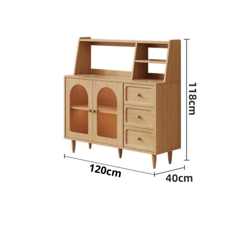 Tủ Bếp Để Đồ Cánh Kính Sóng Chân Gỗ Cao Hiện Đại 120x40x118cm Yapi-TB009