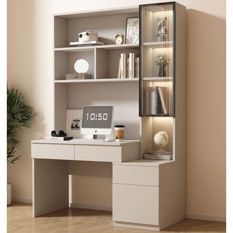 Bàn Học, Làm Việc Kèm Kệ Sách Cánh Kính Hiện Đại 140x60x205cm Yapi-431