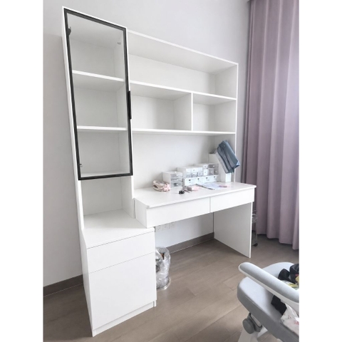 Bàn Học, Làm Việc Kèm Kệ Sách Cánh Kính Hiện Đại 140x60x205cm Yapi-431